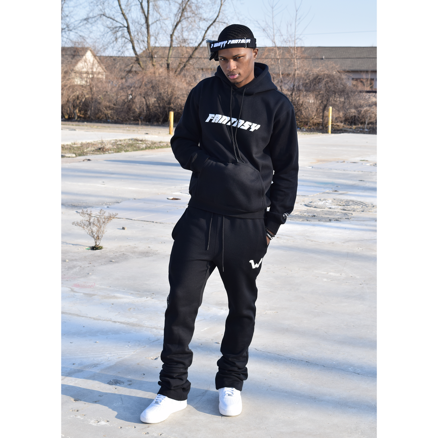 "Logo" Stacked Sweatpants (Black)